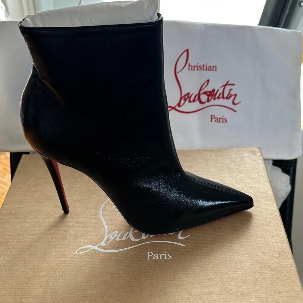 Christian Louboutin Black Heeled Boots with Red Sole - Picture 2 of 5